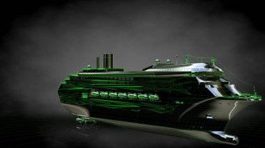 bir yansıtıcı büyük kargo gemisi ile özetlenen yeşil 3D render