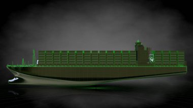 bir yansıtıcı büyük kargo gemisi ile özetlenen yeşil 3D render
