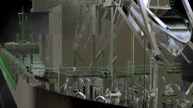 bir yansıtıcı büyük kargo gemisi ile özetlenen yeşil 3D render