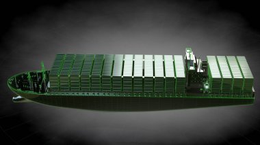 bir yansıtıcı büyük kargo gemisi ile özetlenen yeşil 3D render