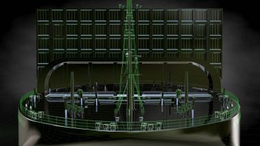 bir yansıtıcı büyük kargo gemisi ile özetlenen yeşil 3D render