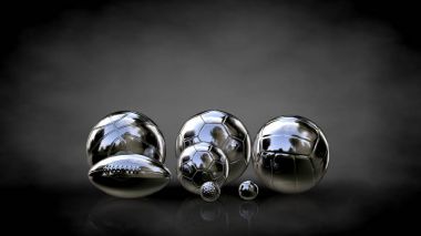 karanlık bir arka plan üzerinde metalik bir yansıtıcı topları 3D render