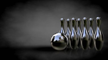 koyu bir backg metalik bir yansıtıcı bowling 3D render ayarla