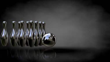 koyu bir backg metalik bir yansıtıcı bowling 3D render ayarla