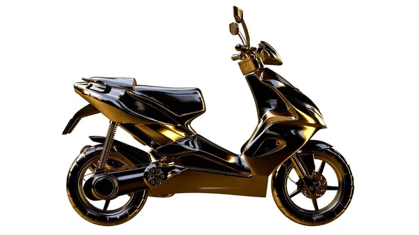 3d rendu d'une moto dorée sur isolée sur un fond blanc — Photo