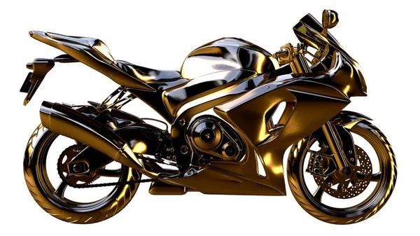 altın bir motosiklet üzerinde 3D render üzerinde beyaz bir backg izole