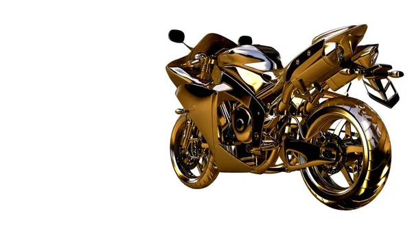 3D рендеринг золотого мотоцикла на изолированном белом фоне — стоковое фото