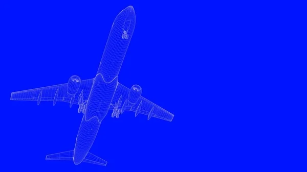 3d renderização de um avião de impressão azul em linhas brancas em um b azul — Fotografia de Stock
