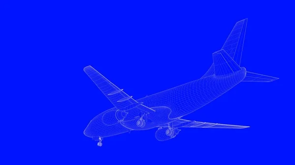 3d rendu d'un avion bleu en lignes blanches sur un b bleu — Photo