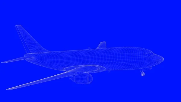 3d rendu d'un avion bleu en lignes blanches sur un b bleu — Photo