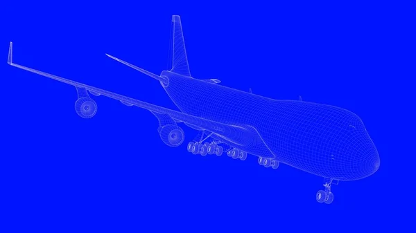 3d rendu d'un avion bleu en lignes blanches sur un b bleu — Photo