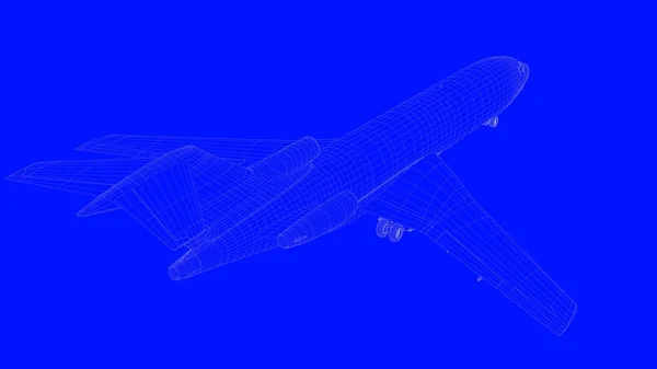 青 b に白い線のブルー プリント飛行機の 3 d レンダリング — ストック写真