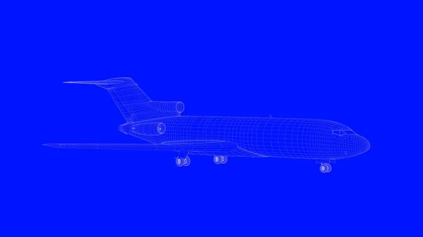 블루 b에 흰색 라인에 블루 인쇄 비행기의 3d 렌더링 — 스톡 사진
