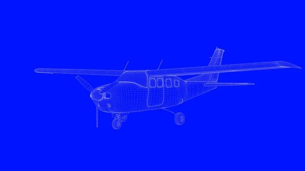 Representación 3d de un avión de impresión azul en líneas blancas sobre un azul b — Foto de Stock