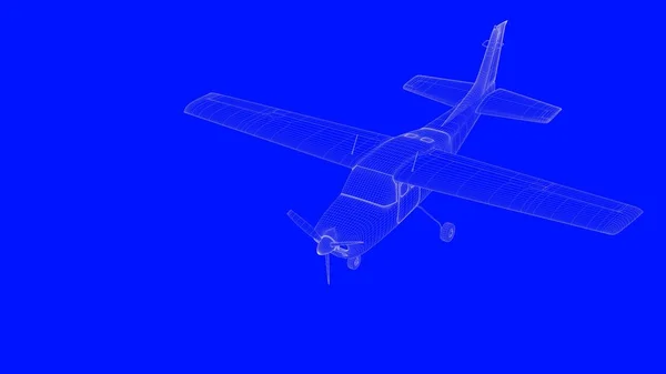 3d rendering of a blue print airplane in white lines on a blue b — Stock Photo, Image