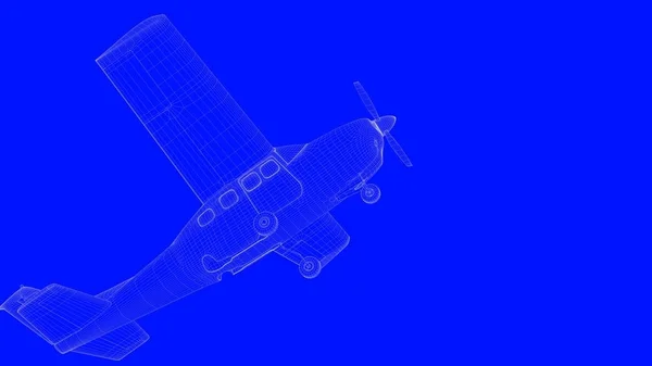 3D рендеринг голубого принта самолета в белых линиях на голубой b — стоковое фото