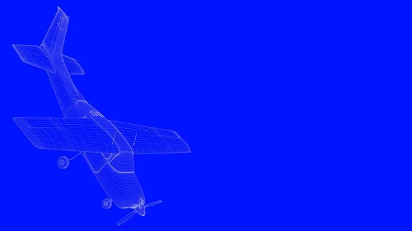 Representación 3d de un avión de impresión azul en líneas blancas sobre un azul b —  Fotos de Stock