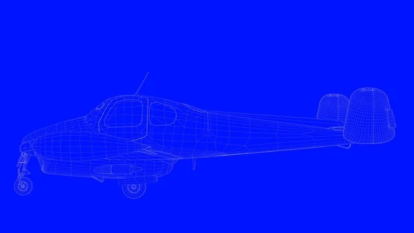 3D-rendering av en blå ut flygplan i vita linjer på en blå b — Stockfoto