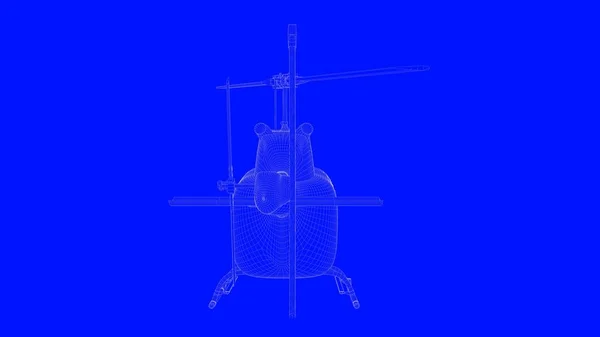 3D рендеринг вертолета с голубым принтом в белых линиях на blu — стоковое фото