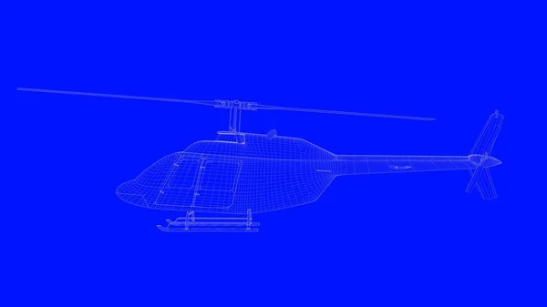 3D-rendering av en blå print helikopter i vita linjer på en blu — Stockfoto