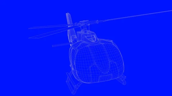 블루에 흰색 라인에 블루 인쇄 헬기의 3d 렌더링 — 스톡 사진