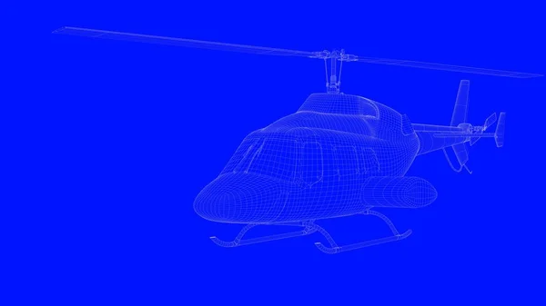 3d rendering of a blue print helicopter  in white lines on a blu — Stock Photo, Image