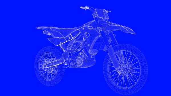 3D vykreslování modrý tisk motoru v bílých čar na modré bac — Stock fotografie