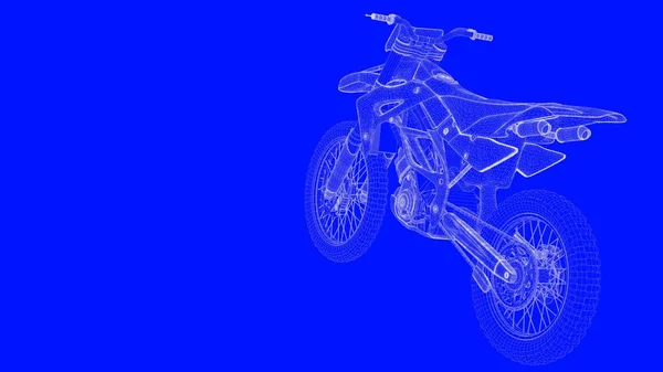 3D-rendering av en blå print motor i vita linjer på en blå bac — Stockfoto