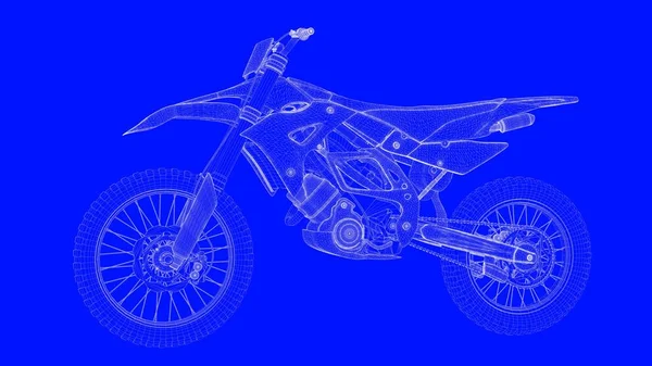 3d renderização de um motor de impressão azul em linhas brancas em um bac azul — Fotografia de Stock