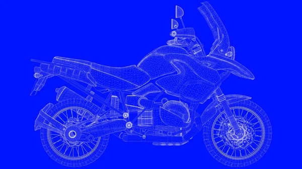 3D Render mavi bir bac üzerinde beyaz çizgiler mavi bir baskı motor