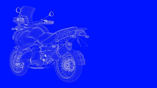 Τρισδιάστατη απεικόνιση του ένα μπλε εκτύπωσης μοτέρ σε λευκές γραμμές σε ένα μπλε bac — Φωτογραφία Αρχείου