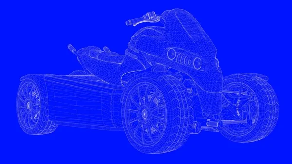 Representación 3d de un motor de impresión azul en líneas blancas en un bac azul — Foto de Stock