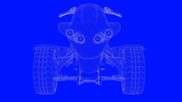 Rendu 3d d'un moteur d'impression bleue en lignes blanches sur un bac bleu — Photo