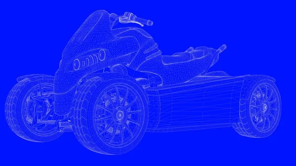 3D Render mavi bir bac üzerinde beyaz çizgiler mavi bir baskı motor