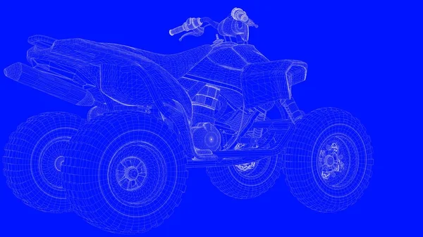 3D Render mavi bir bac üzerinde beyaz çizgiler mavi bir baskı motor