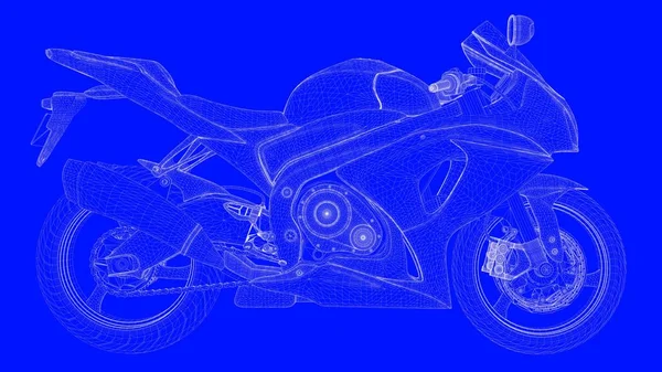 3d renderização de um motor de impressão azul em linhas brancas em um bac azul — Fotografia de Stock