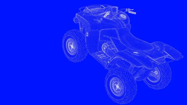 3D-Rendering eines Blue-Print-Motors in weißen Linien auf blauem Bac — Stockfoto