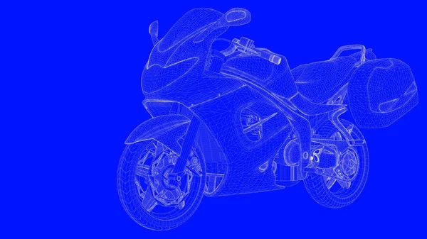 Representación 3d de un motor de impresión azul en líneas blancas en un bac azul — Foto de Stock