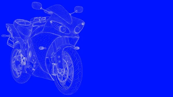 3d rendering of a blue print motor  in white lines on a blue bac — Stock Photo, Image