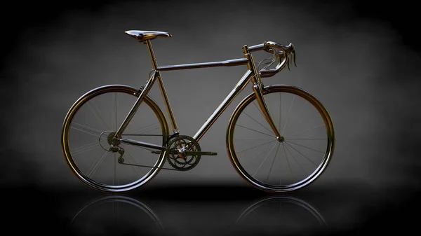 3D-rendering av en gyllene cykel på en mörk bakgrund — Stockfoto