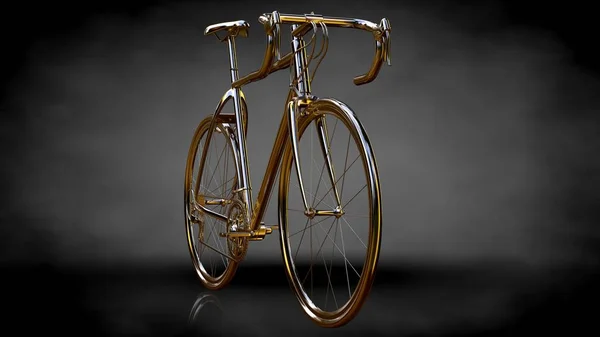 3D renderização de uma bicicleta dourada em um fundo escuro — Fotografia de Stock