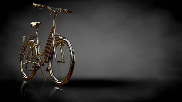 3D-rendering av en gyllene cykel på en mörk bakgrund — Stockfoto