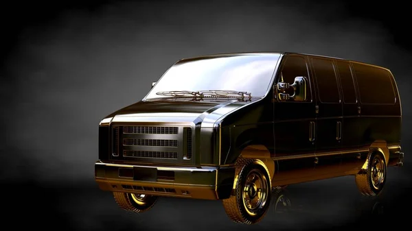 3D vykreslování zlatého vozu na tmavém pozadí — Stock fotografie