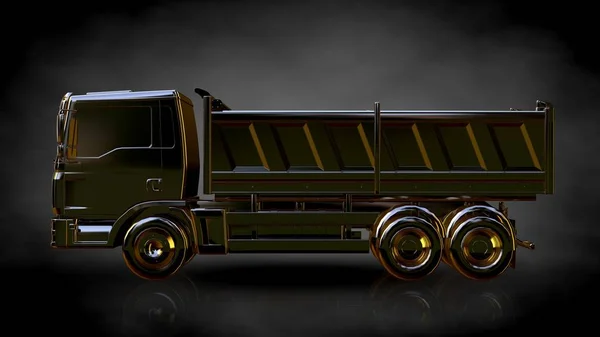 3D рендеринг золотого грузовика на темном фоне — стоковое фото