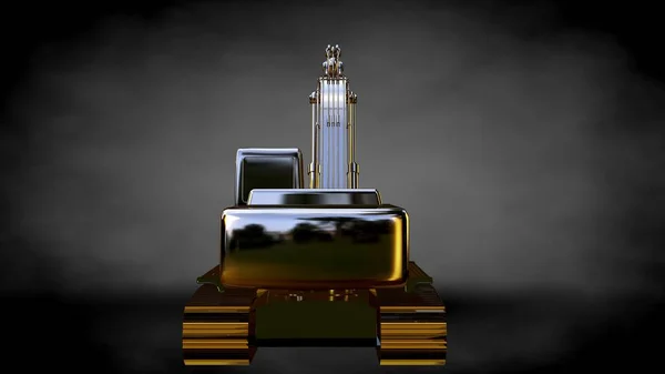 3D-Darstellung eines goldenen Baggers auf dunklem Hintergrund — Stockfoto