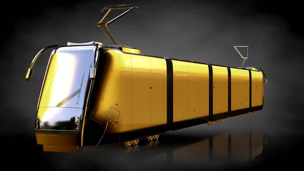 Representación 3d de un tren dorado sobre un fondo oscuro — Foto de Stock