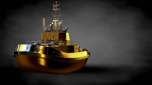 3d rendering of a golden ship on a dark background — Stock Photo, Image