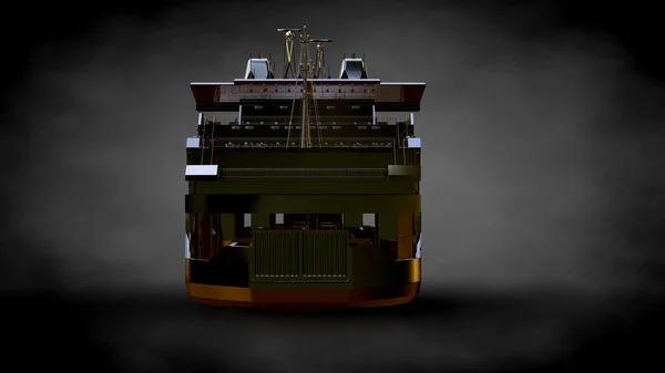 3D-Darstellung eines goldenen Schiffes auf dunklem Hintergrund — Stockfoto