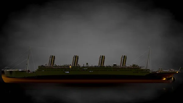 3D-weergave van een gouden schip op een donkere achtergrond — Stockfoto