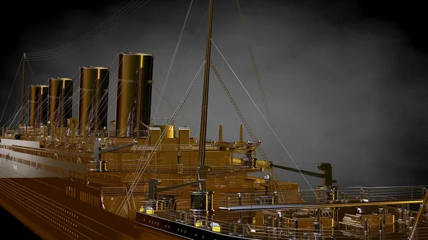 karanlık bir arka plan bir altın gemi 3D render